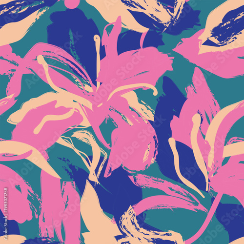 Pastel Abstract Floral Fashion Print Pattern Design With Brush