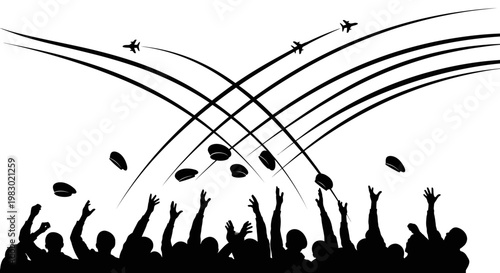 Air Show Spectators Catching Parachuting Objects from Military Jets