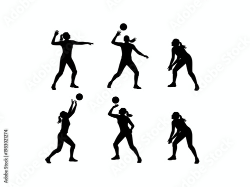 Female Volleyball Player Silhouettes in Action Poses