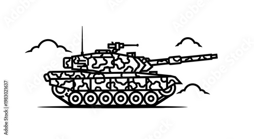 Camouflage Tank Illustration - Military Vehicle Line Art