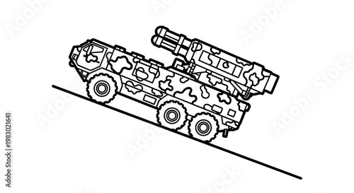 Camouflaged Rocket Launcher Vehicle on a Slope, Military Technology