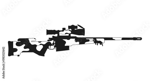 Camouflaged Sniper Rifle with Scope - Tactical Weapon Illustration