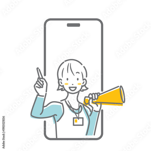 オンラインでアドバイスをするパーソナルトレーナー　シンプルでお洒落な線画イラスト