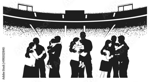 Families Hugging at Stadium
