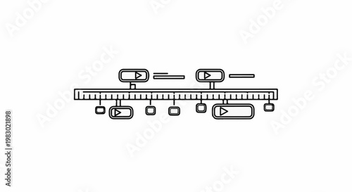A timeline chart displays events sequentially with play buttons and markers