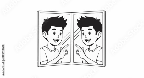 Boy looking at reflection in a mirror