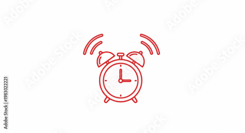 Red outline of a ringing alarm clock on a white background