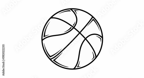 A simplistic black and white outline drawing of a basketball