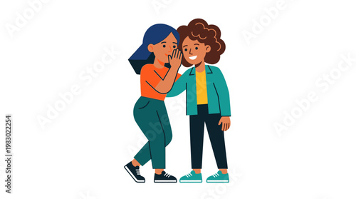 Two women sharing a secret whisper.