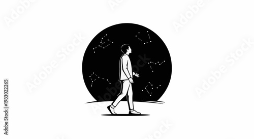 Person walking under a sky filled with constellations