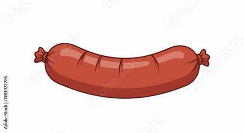 A single cartoonish, plump sausage with tied ends, presented on white