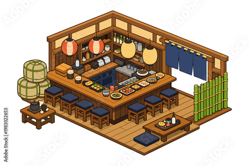 Isometric Japanese Restaurant Interior
