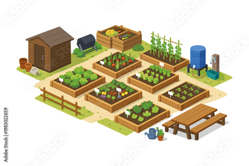 Isometric Vegetable Garden Layout