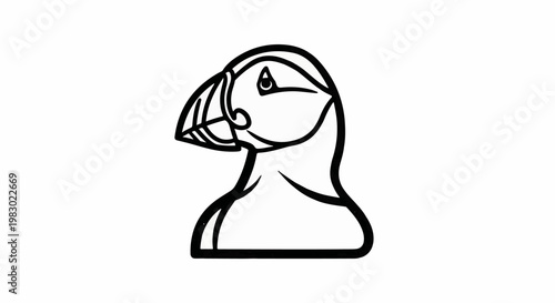 Bold outline drawing of a puffin's head with striking beak