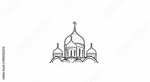 Line art drawing of an Orthodox church with multiple domes