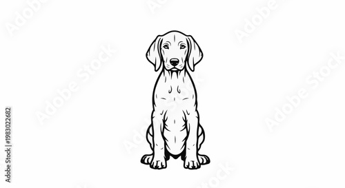 Line art illustration of a dog, sitting upright, facing forward
