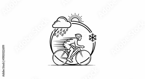 Cyclist riding through changing weather conditions