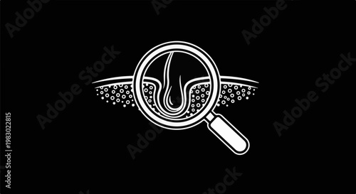 Magnifying glass examining skin pore with hair follicle detail