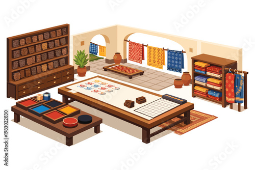 Textile Printing Workshop Scene