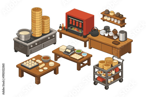 Asian Restaurant Kitchen Scene
