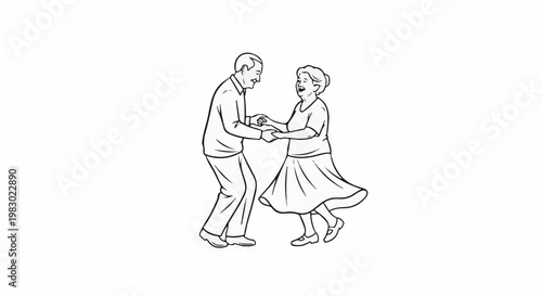 Elderly couple happily dancing together in a jovial embrace