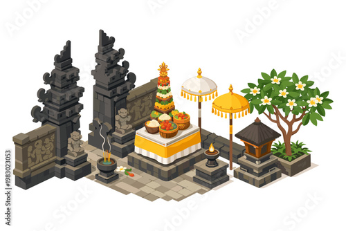 Balinese Temple Offering Scene