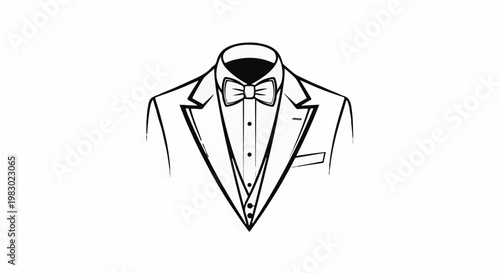 Detailed line art of a formal suit with bowtie and vest