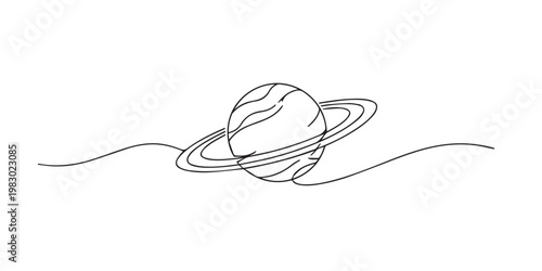 single line saturn planet.continuous line drawing of ringed planet floating in space.cosmic and astronomy concept.one line vector illustration.