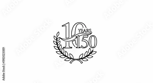 Laurel wreath frames stylized numbers 150 with text "YEARS" above