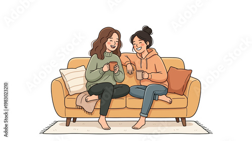 Two women sitting on couch together.