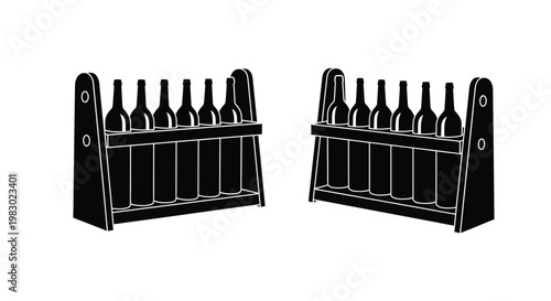 Two black wine racks displayed perfect for design work on transparent background silhouette