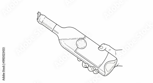 Hand holding a partially filled glass bottle with a cork