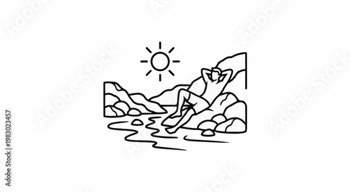 Person sunbathing on rocks by the water