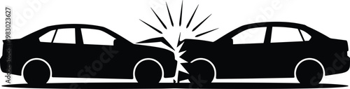 Car crash, vehicle collision, accident icon, black silhouette