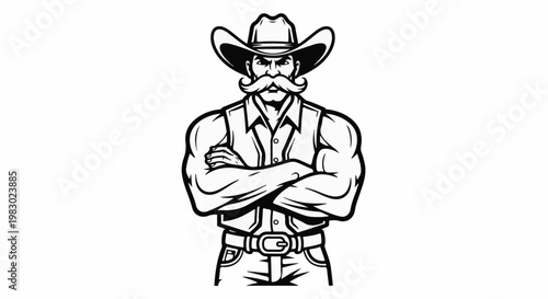 Muscular cowboy with a handlebar mustache and crossed arms