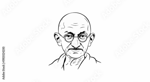 Stylized black and white line drawing of a bald man wearing glasses and a mustache