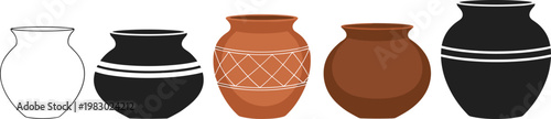 Traditional Clay Pots Collection with Minimal and Patterned Ceramic Vessels in Different Shapes for Cultural Decor, Kitchen Storage, and Rustic Design Illustration