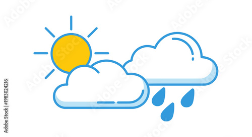 Vector weather forecast icons with sun cloud and rain symbols