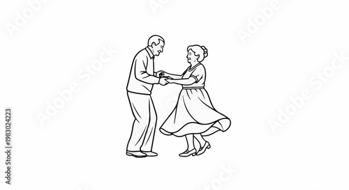 Elderly couple joyfully dancing together, holding hands in a circle
