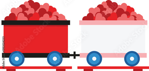 Mining Cart with Coal Load Illustration Featuring Industrial Mine Wagons on Rail Tracks for Resource Extraction, Transportation, and Energy Industry Concepts