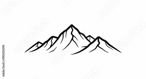 Stylized outline of rugged mountain peaks against a white background