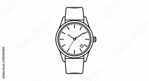 Simple line drawing of a wristwatch with a white face and date window