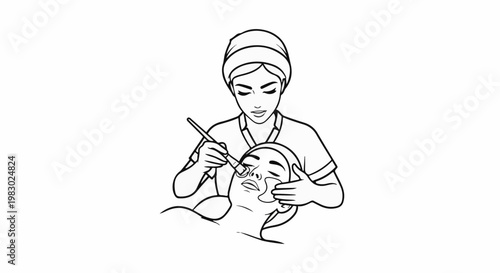 Facial treatment, beautician applies mask to client's face