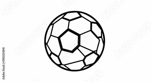 A minimalist, black-and-white illustration of a soccer ball with visible panels