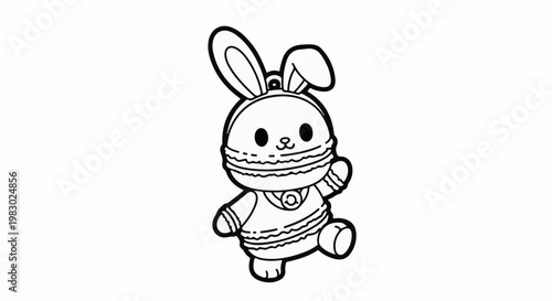 Cute cartoon rabbit character wearing a sweet treat inspired outfit