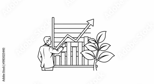 Person analyzing growth chart next to a flourishing plant