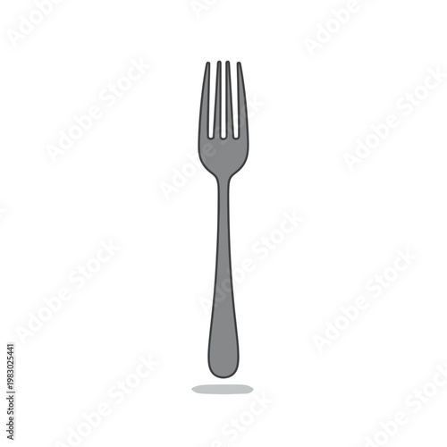 Simple gray four-tine dinner fork illustration with a subtle shadow on a white background.