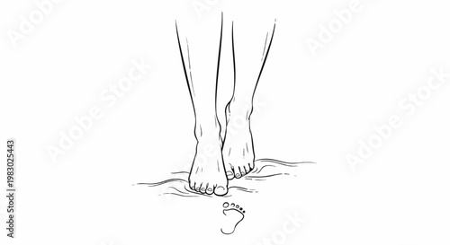 Bare feet walking on sand leaving a footprint behind