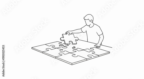 Person assembling a jigsaw puzzle, placing the final piece