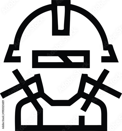 Industrial Worker Hard Hat and Safety Mask Protective Gear Outline